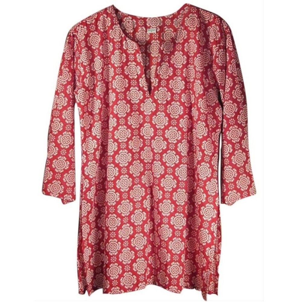 Tory Burch Style Print Cotton Tunic, Burnt Orange